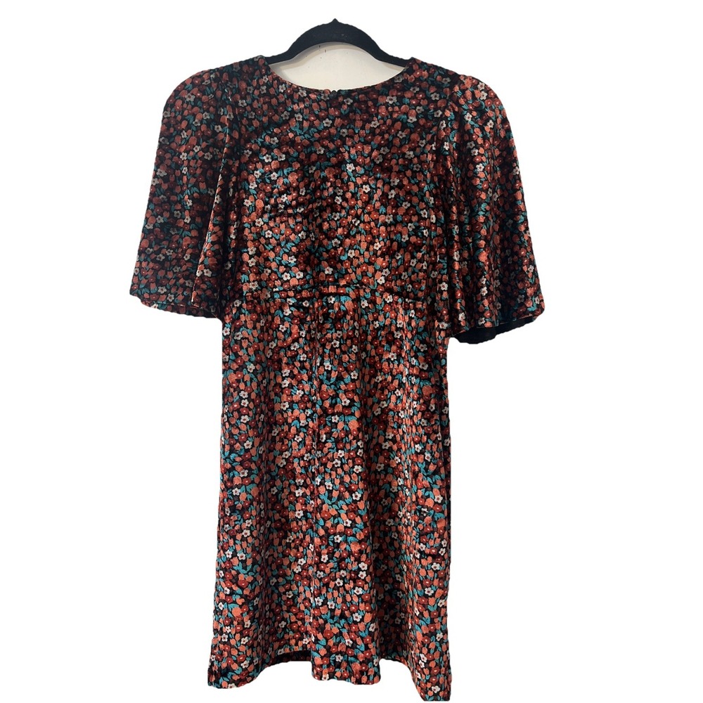 Zara Boho floral print velvet A-line silhouette short dress Size S